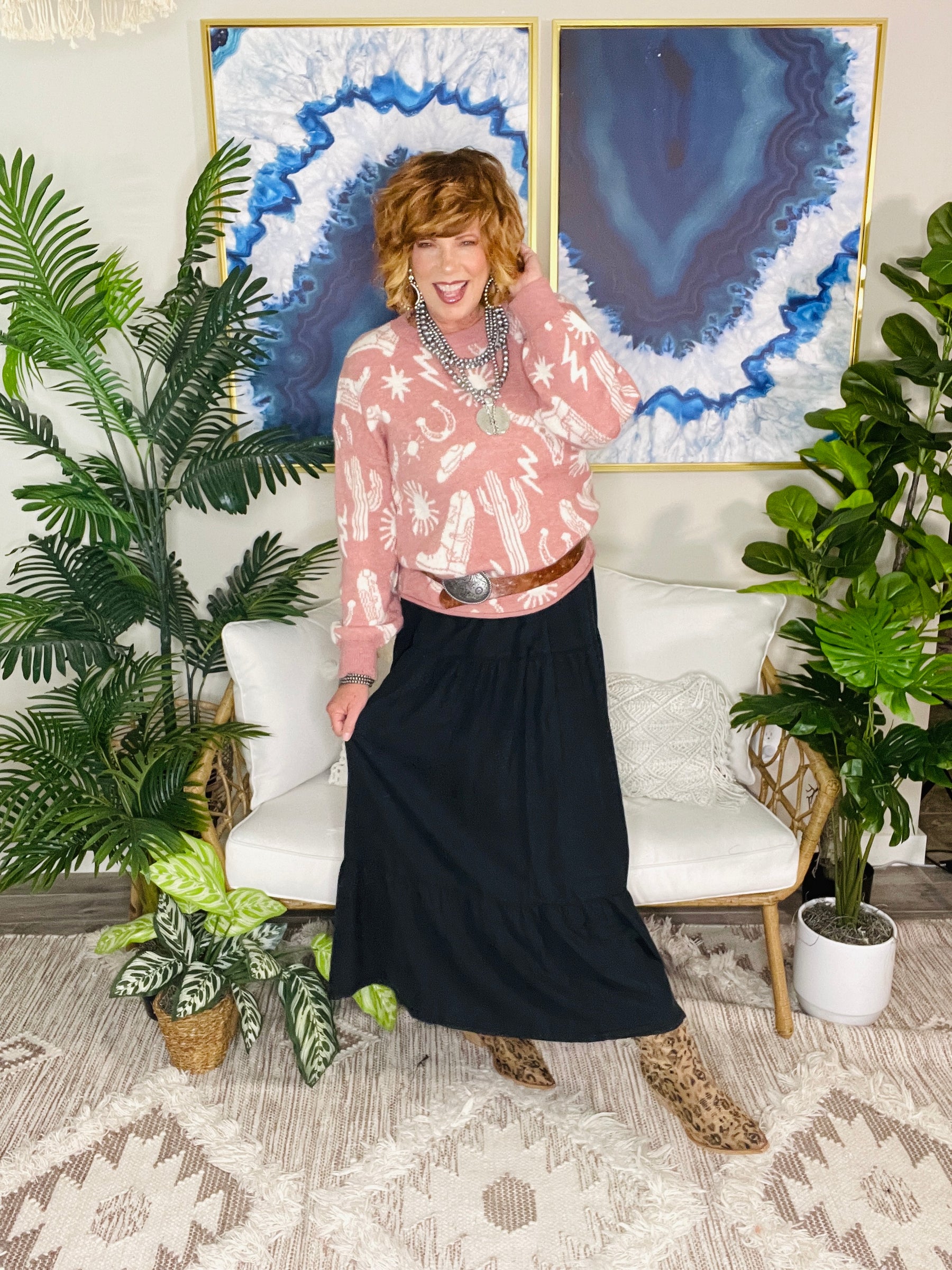 Denim Diva Ruffled Tiered Black Maxi Skirt