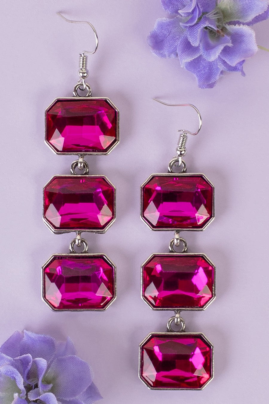 Fuchsia Crystal Drop Earrings - E040FU