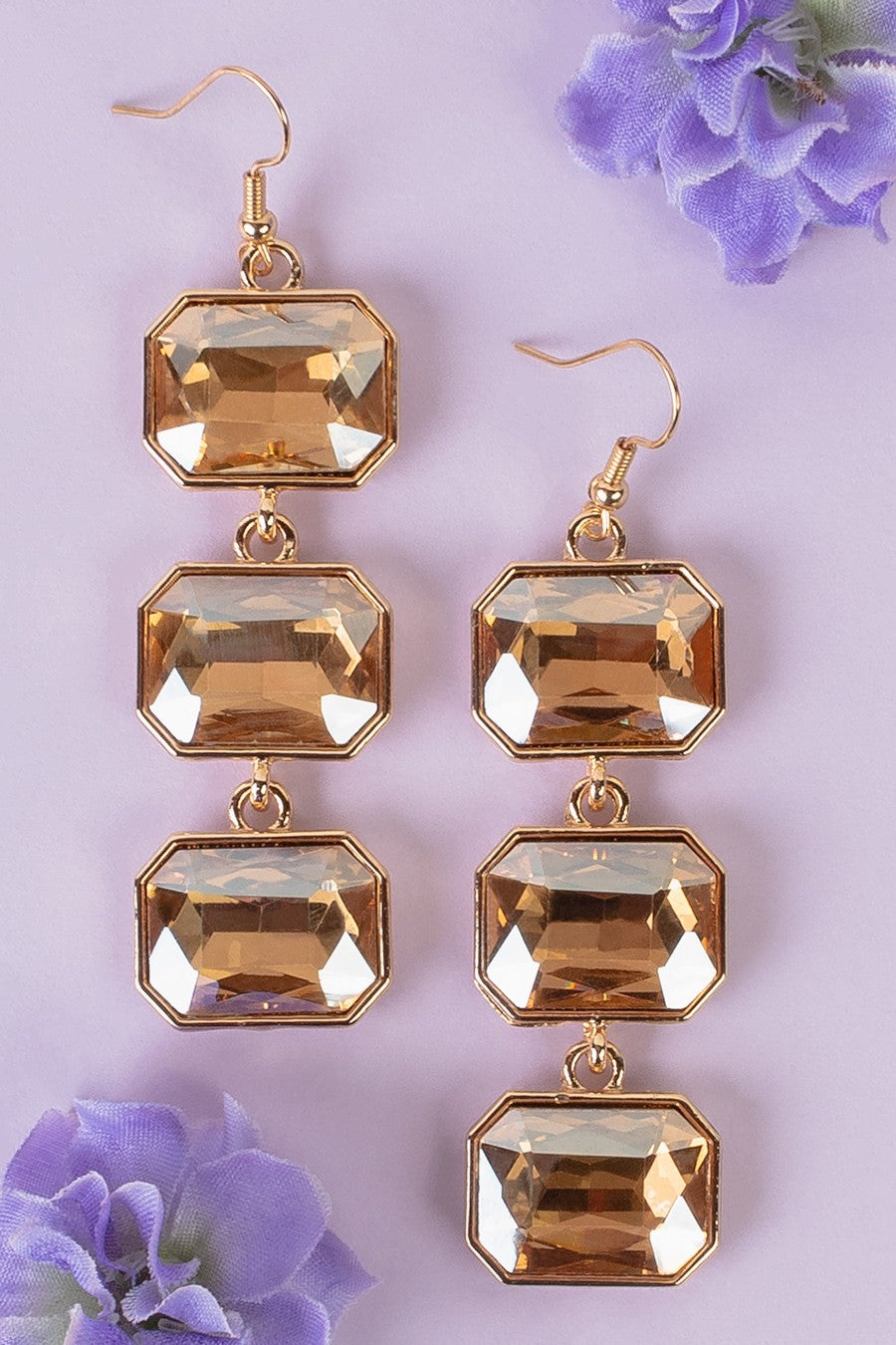 Gold Crystal Drop Earrings - E039GO