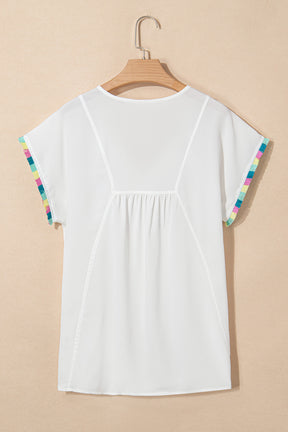 The Perfect Touch Colorful Fringed Detail Top