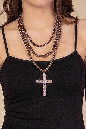 Copper Double Strand Cross Necklace - N014CO