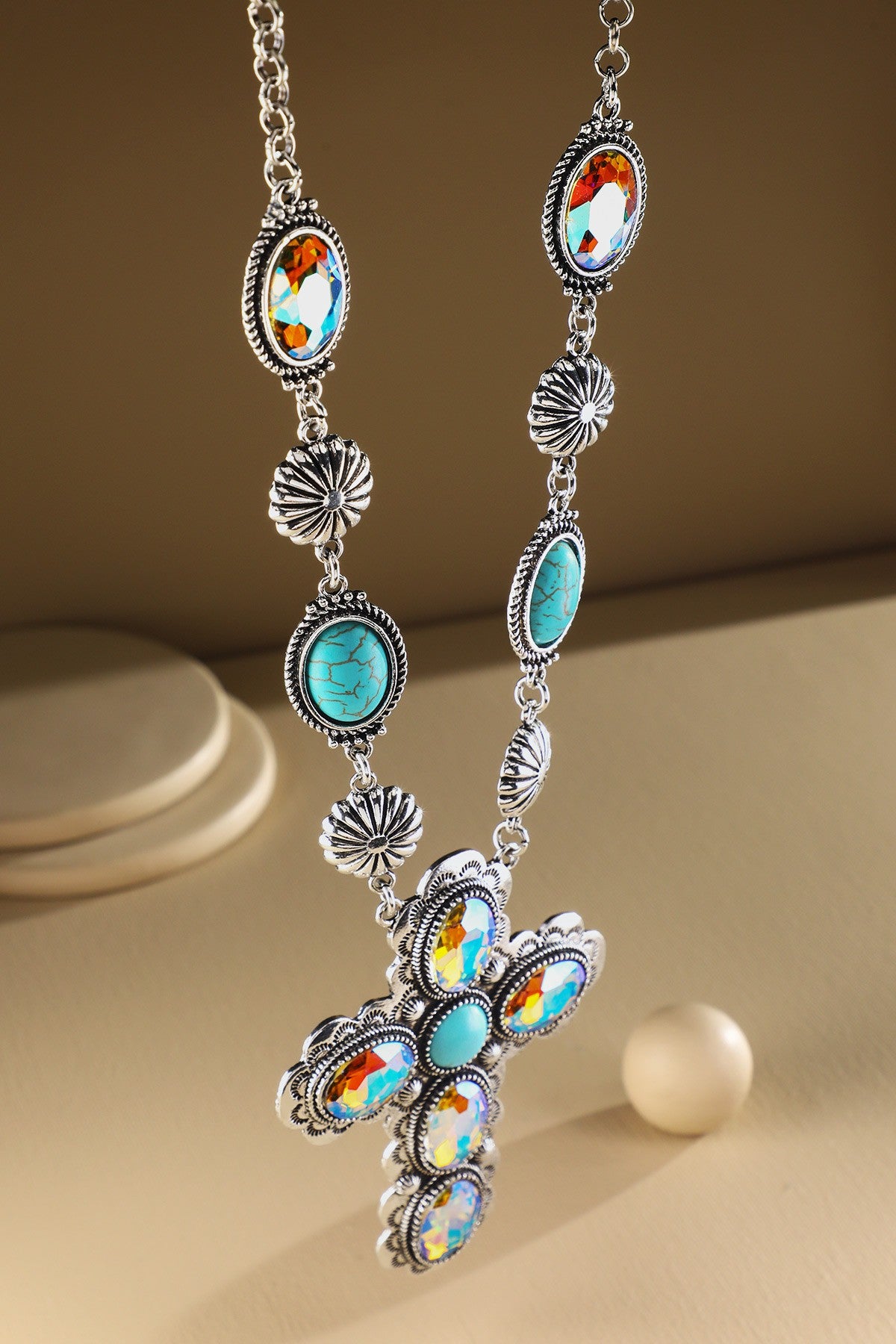 Turquoise Crystal Cross Necklace - N062TU