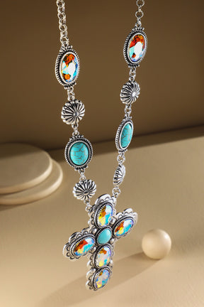 Turquoise Crystal Cross Necklace - N062TU