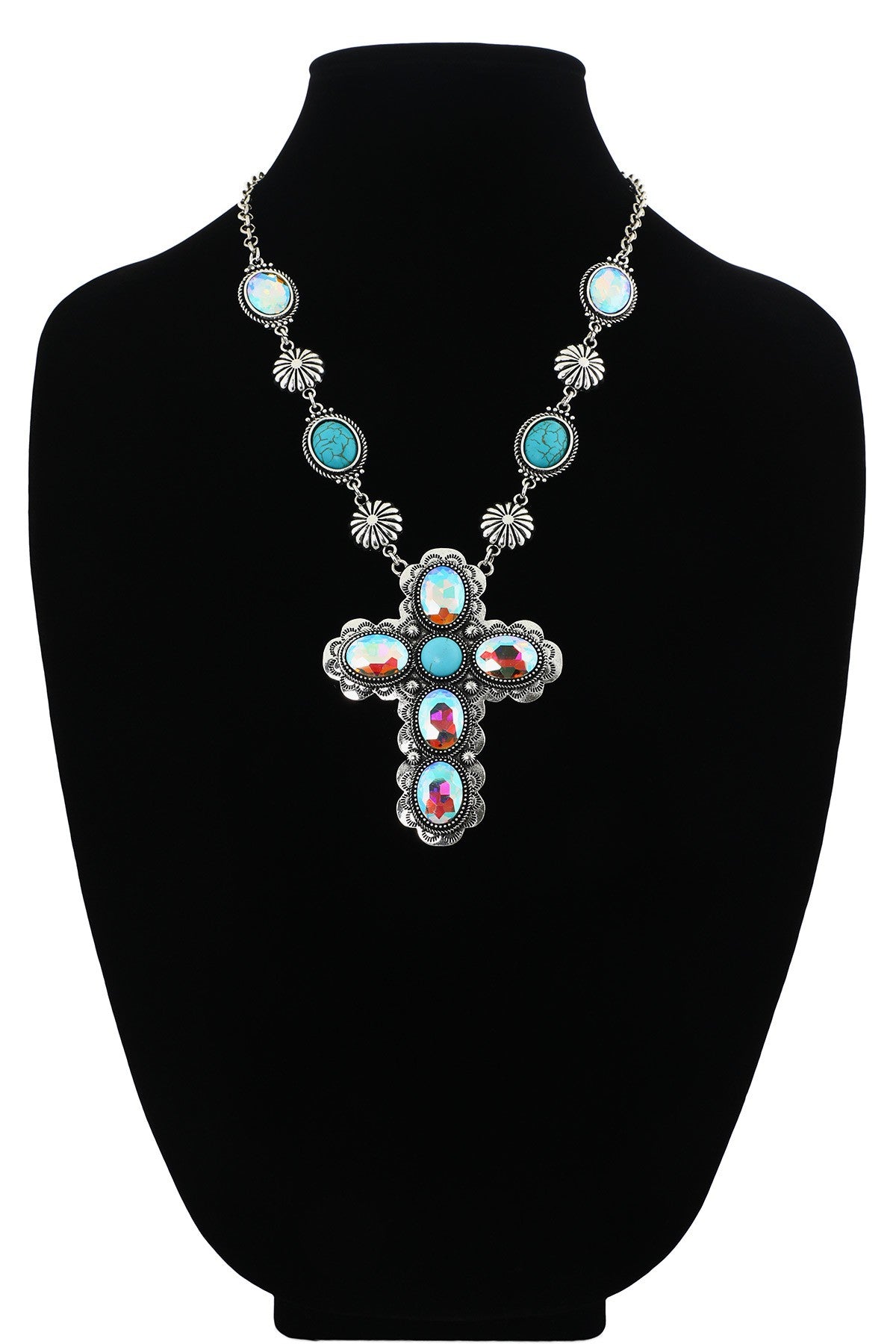 Turquoise Crystal Cross Necklace - N062TU