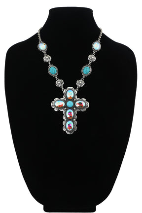 Turquoise Crystal Cross Necklace - N062TU