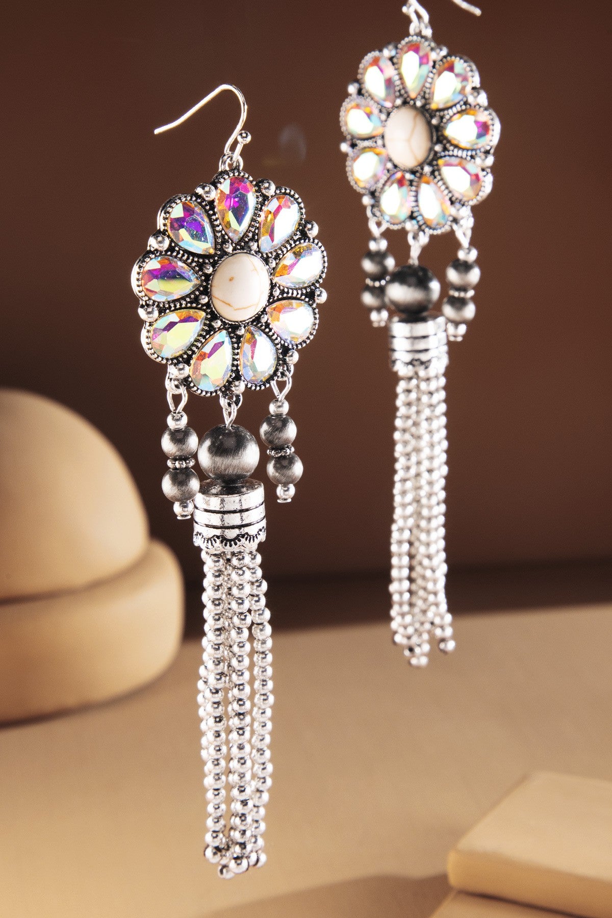 Multi-Bling Fringe Concho Earrings - E063BL