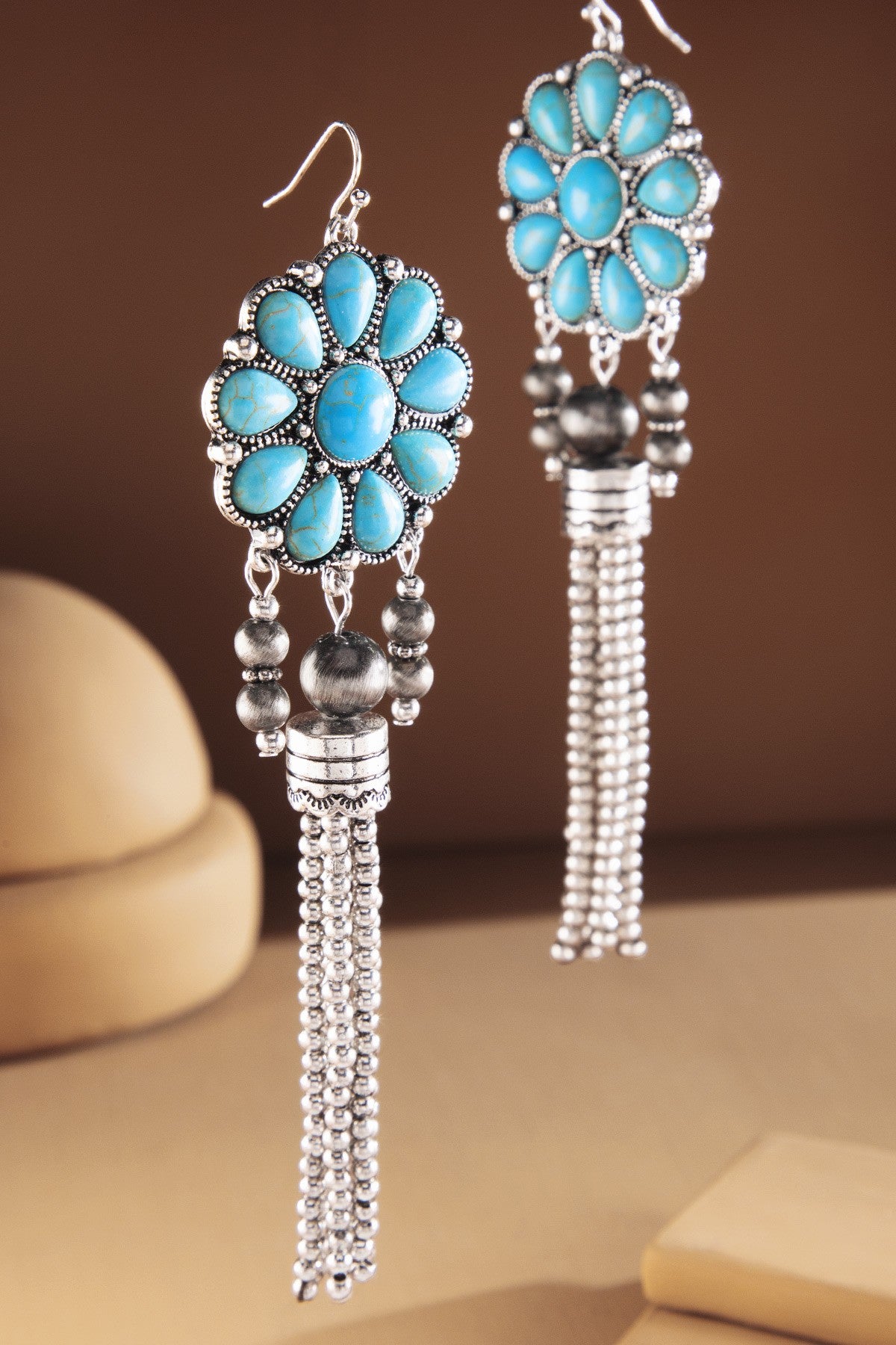 Multi-Turquoise Fringe Concho Earrings - E062TU