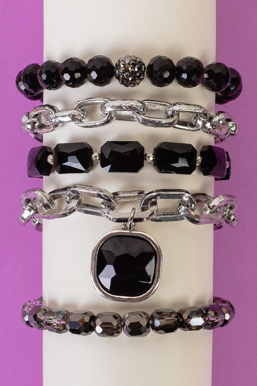 Black Crystal Stacked Bracelet - B004BK
