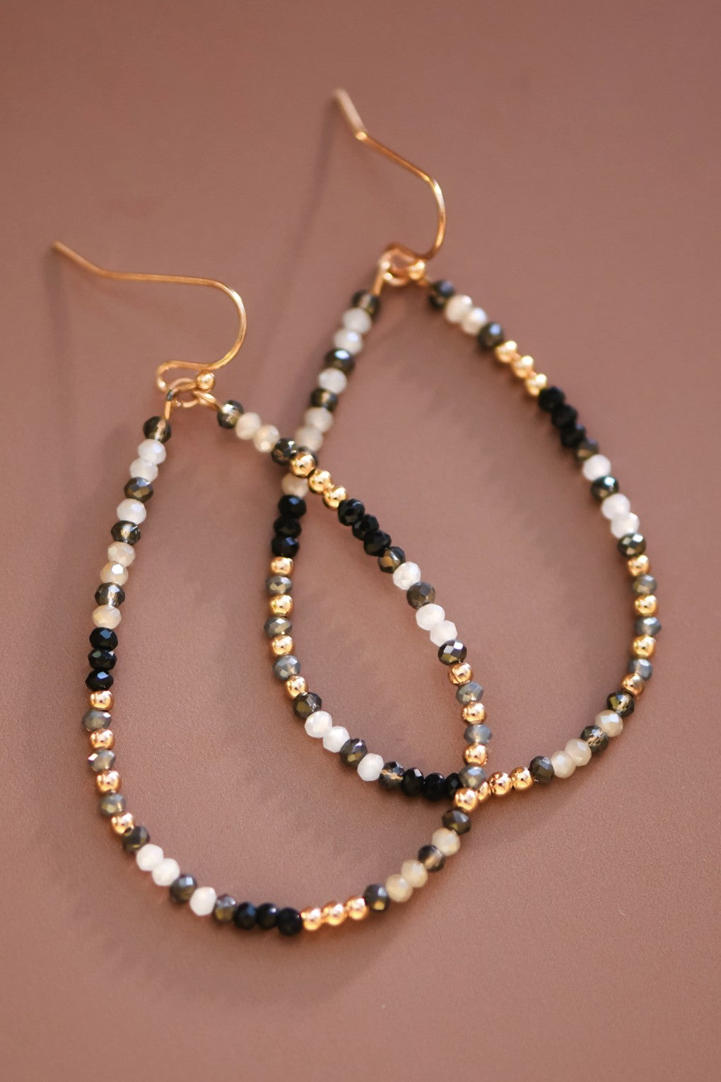 Beaded Teardrop Earrings - E016BK