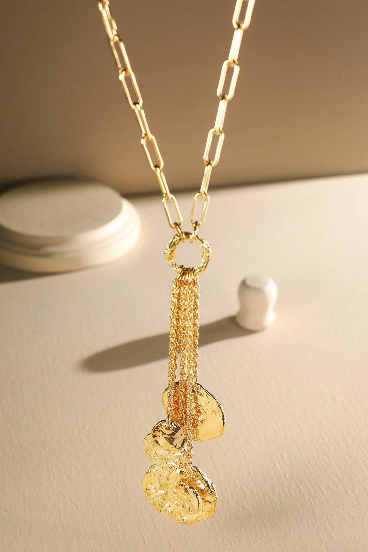 Necklace With Tassel And Metal Accents - N072GO