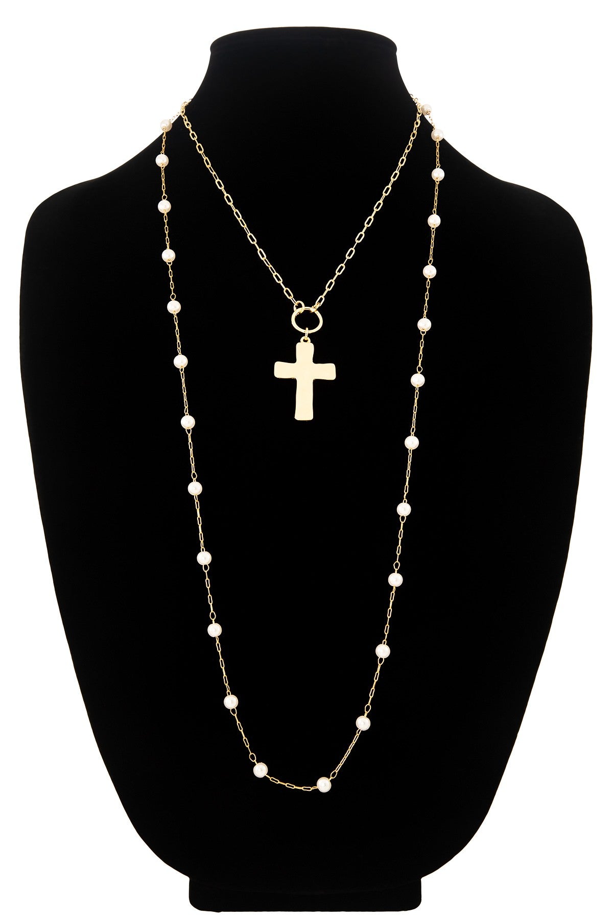 Pearl And Cross Pendant Necklace - N071GO