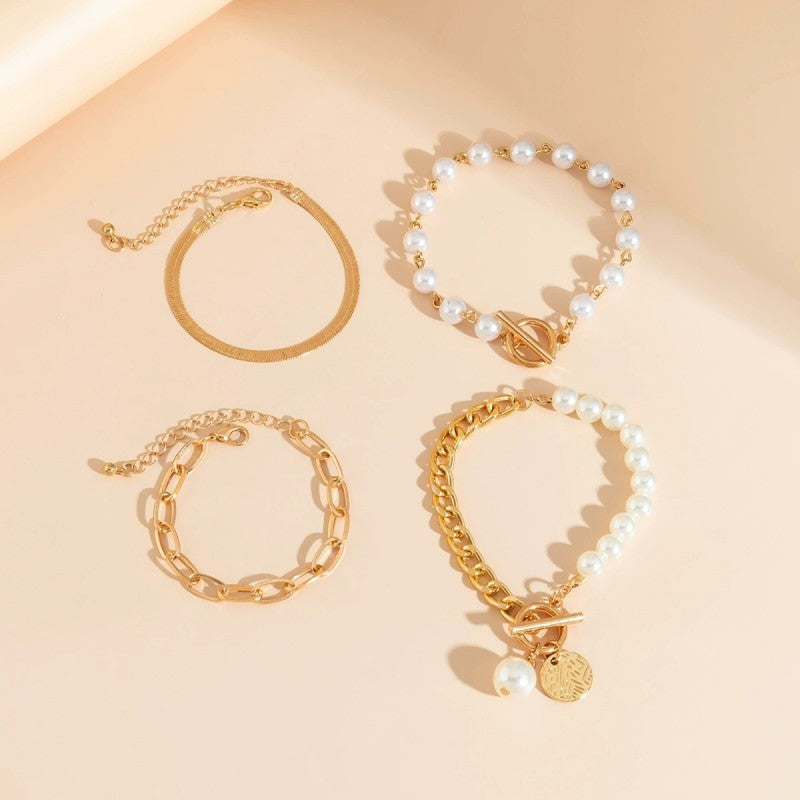 Multilayer Pearl Chain Herringbone Mix Bracelet - B018PR