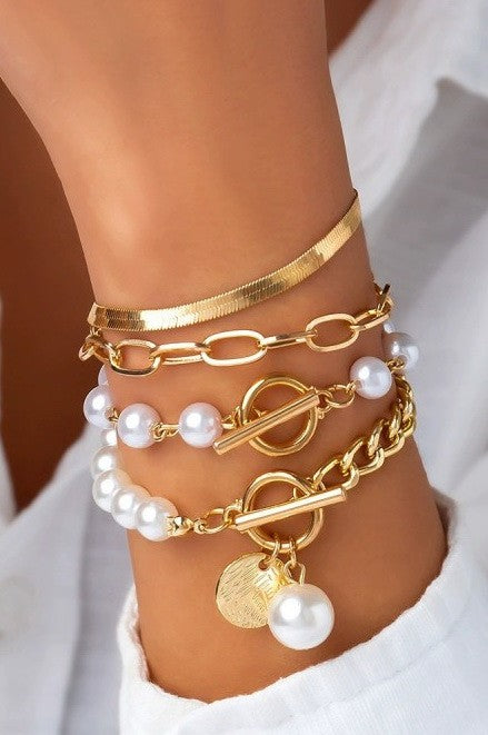 Multilayer Pearl Chain Herringbone Mix Bracelet - B018PR