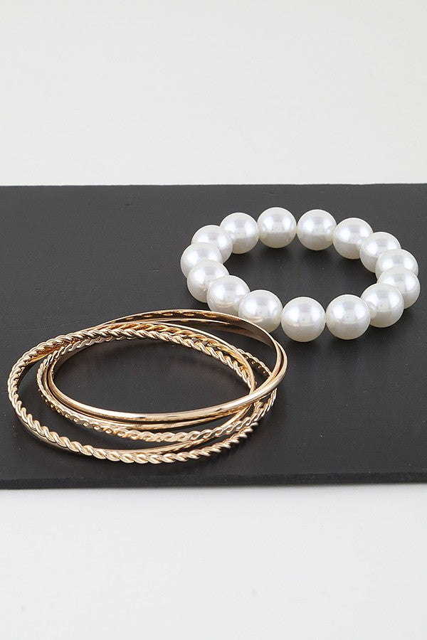 Gold Multi Pearl N Twist Bracelet - B026GO