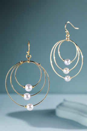 Multi-hoop Earrings With Pearl Accents - E036GO