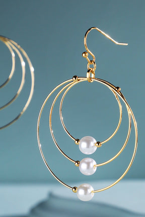 Multi-hoop Earrings With Pearl Accents - E036GO