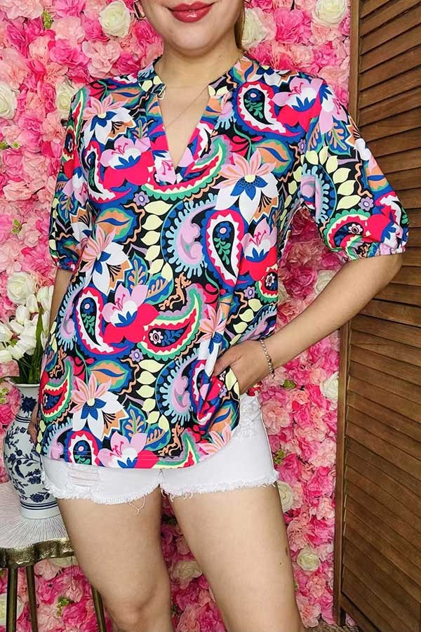Multi Floral And Paisley Top T11376MU