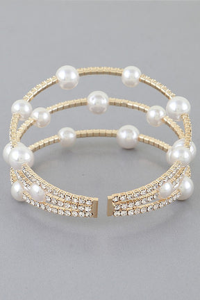 Gold Triple Pearl Jeweled Bracelet - B024GO