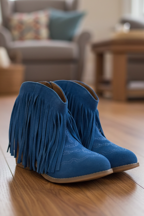 Fringe For The Win Blue Ankle Bootie