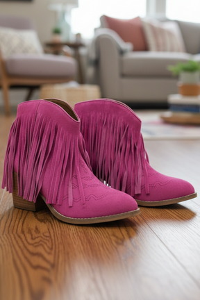 Fringe For The Win Magenta Bootie