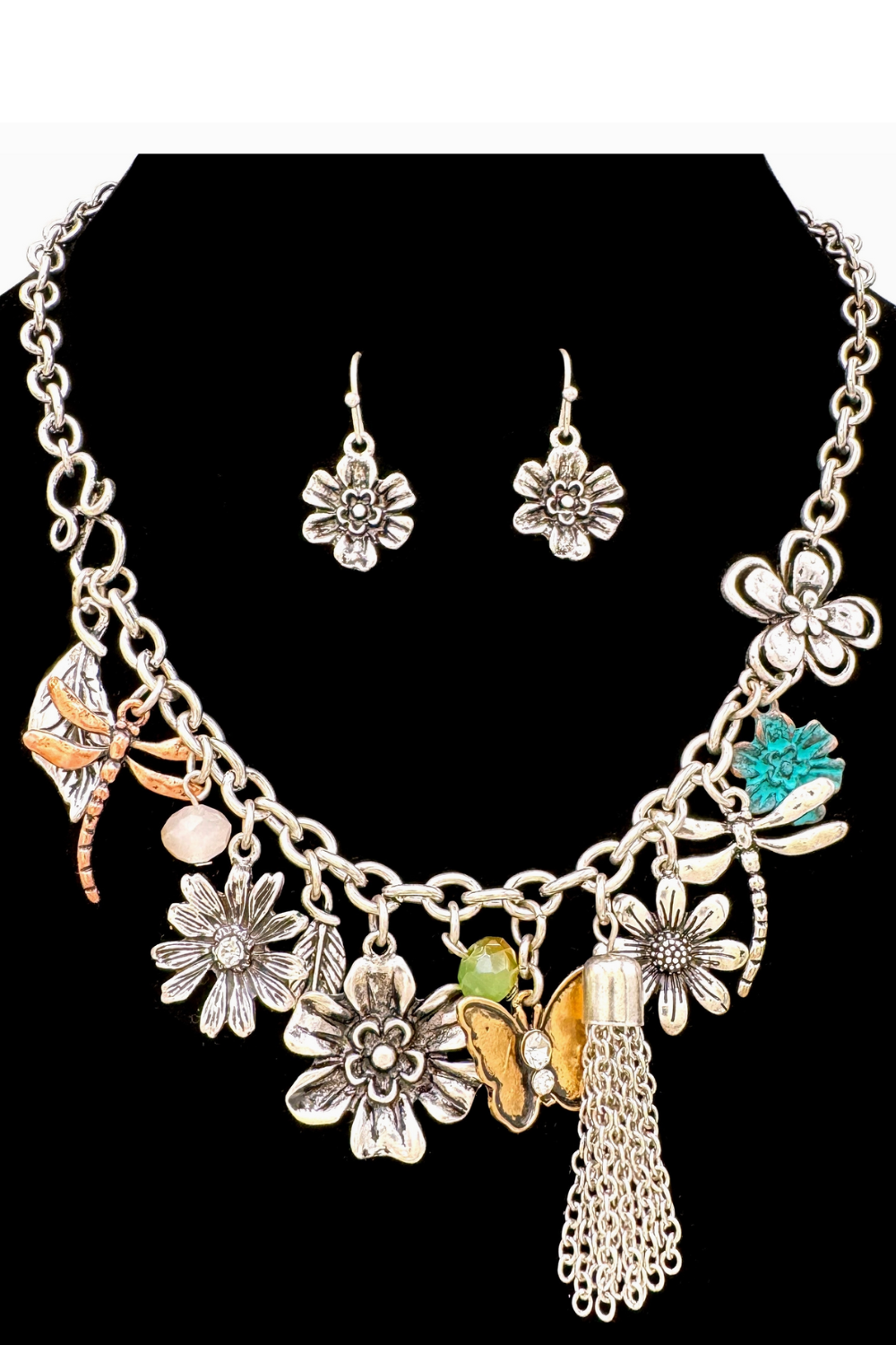 Flower Vintage Charms Necklace - N094SI