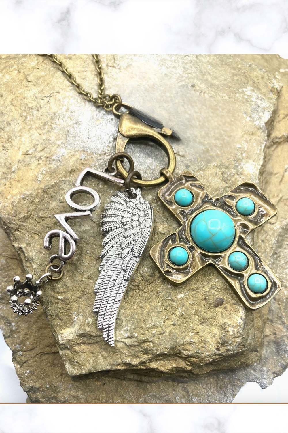 Antiqued Boho Love Charm Necklace - N129AN