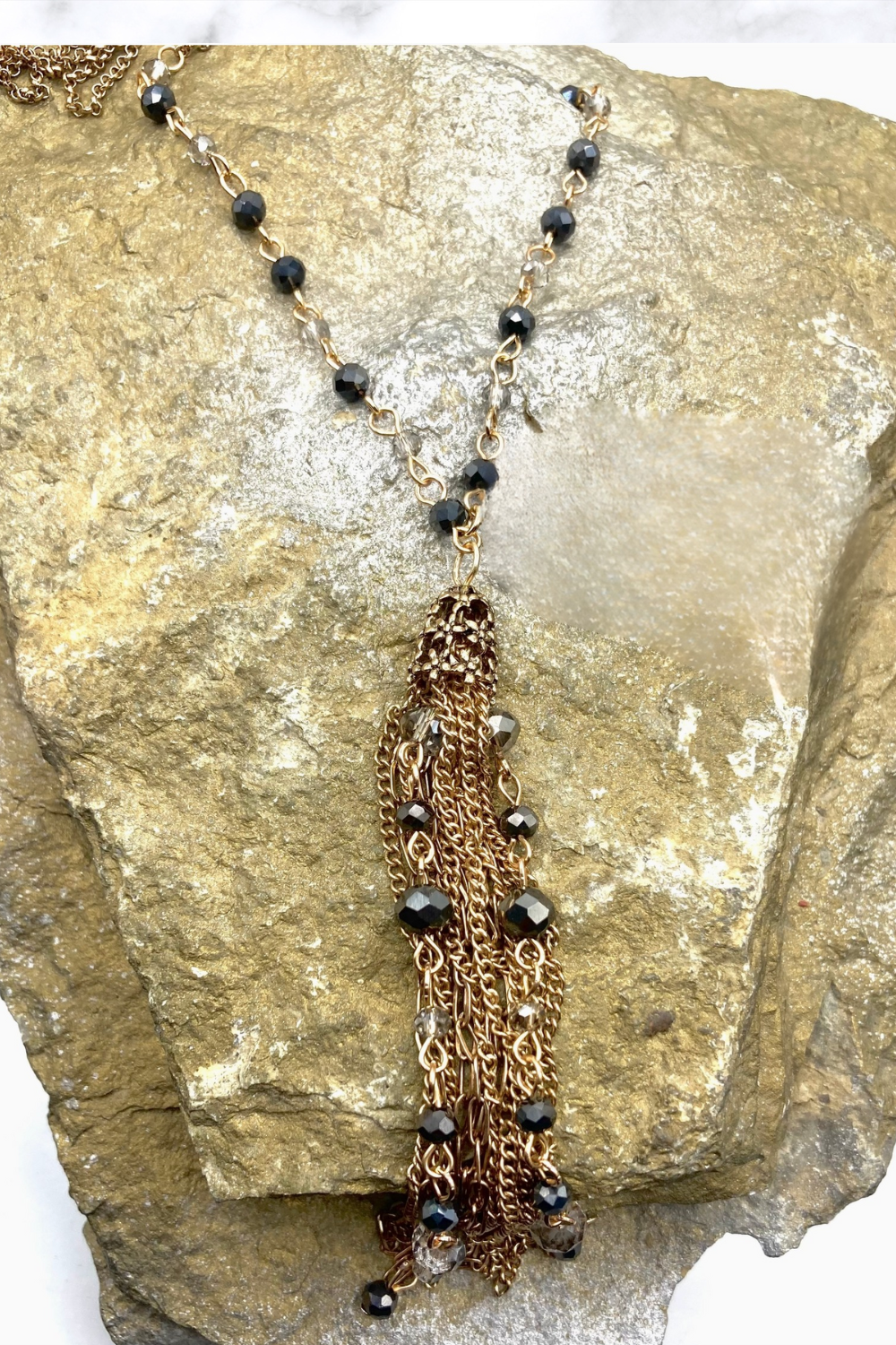 Gold Beaded Tassel Charm Necklace - N130GO