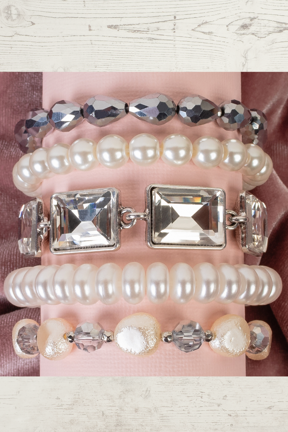 Pearl And Clear Stacked Bracelets - B064CL