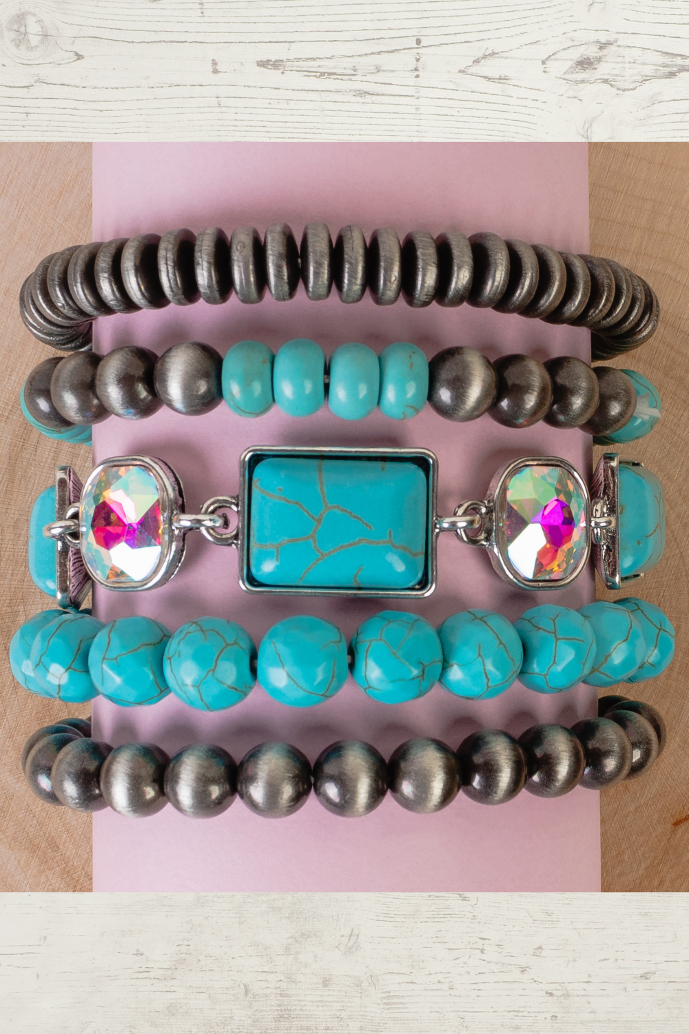 Multi Turquoise Silver Stacked Bracelets - B065TU
