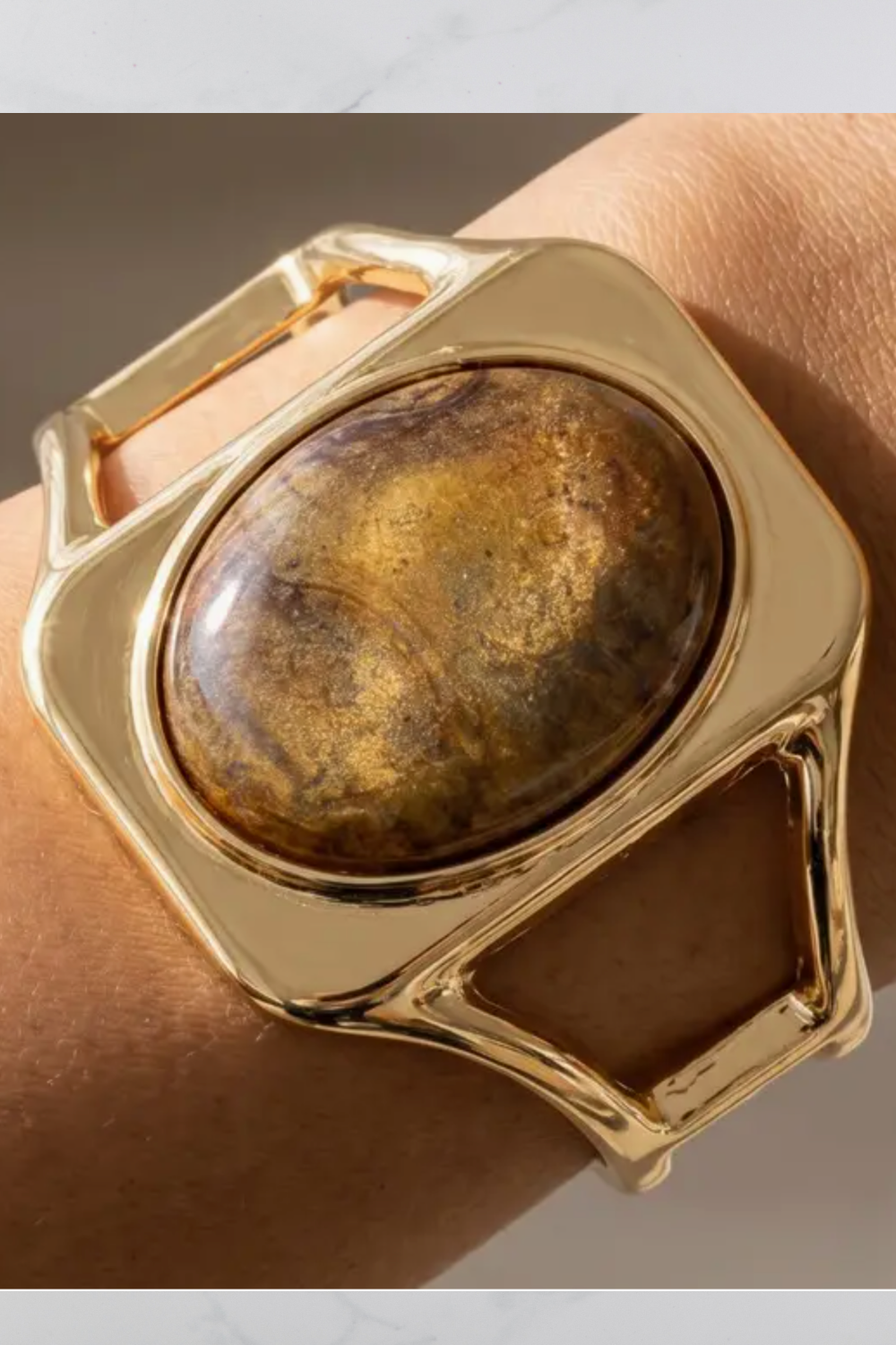 Brown Cabochon Cuff Bracelet - B069BR