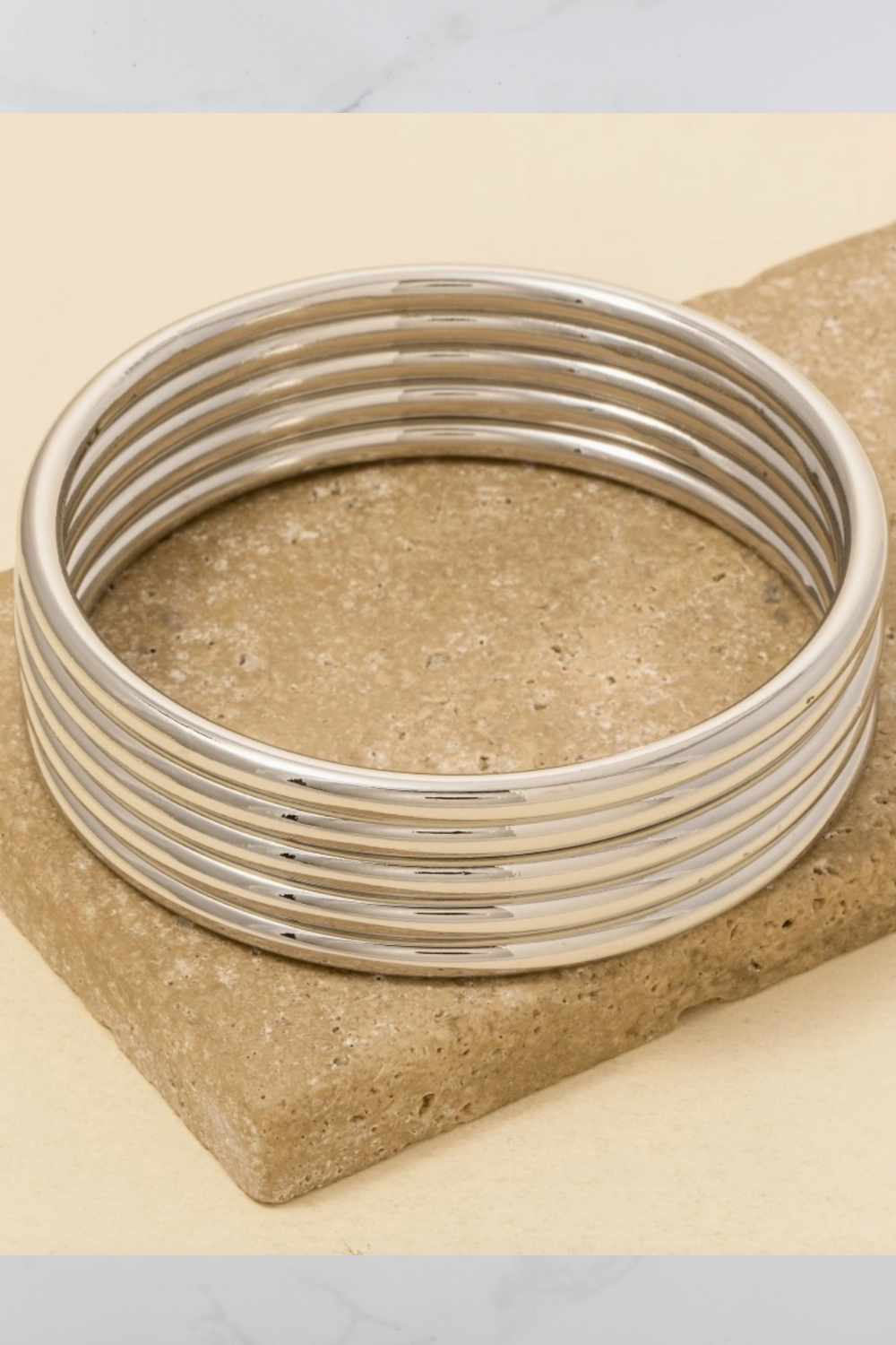 Silver Metallic Bangle Bracelet Set - B070SI