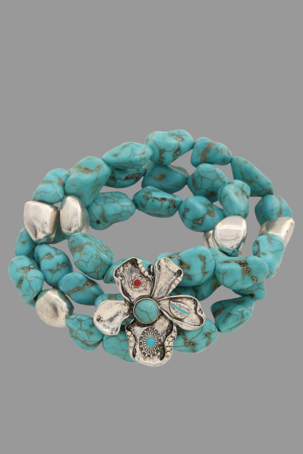 Metal Flower Tq Bead Bracelet - B014TU
