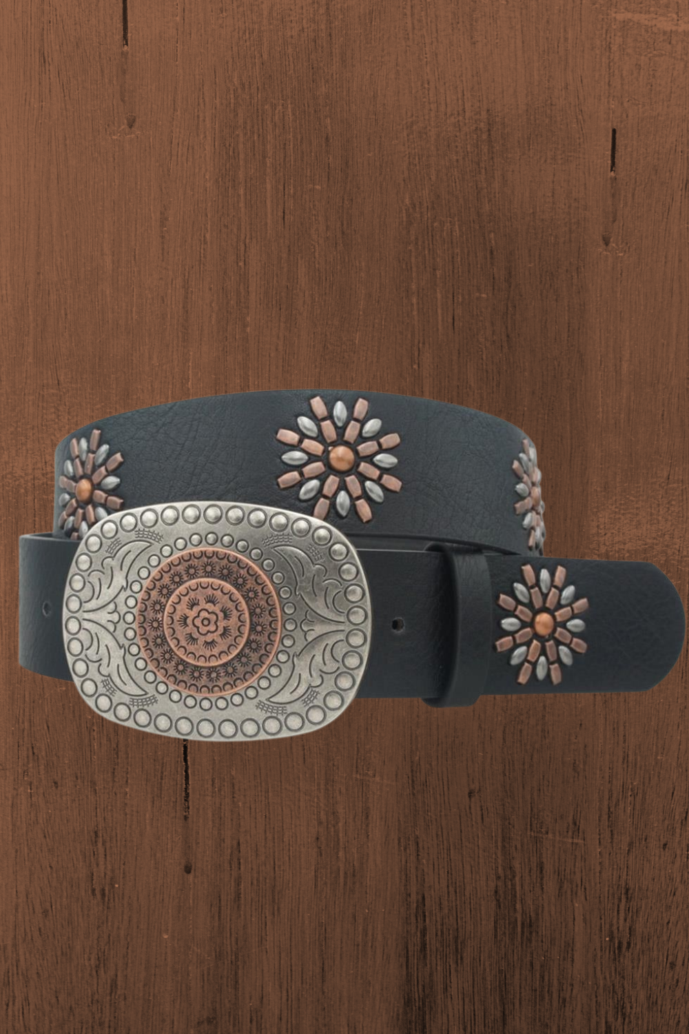 2 Tone Boho Buckle & Stud Strap Belt - BE004BK