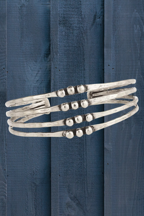 Silver Hammered Dotted Cuff Bracelet - B019SI