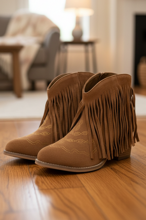 Fringe For The Win Tan Bootie