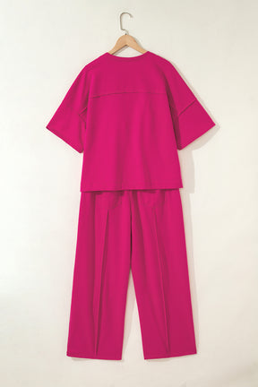 Here For It Rose Red Top and Barrel Pant Set