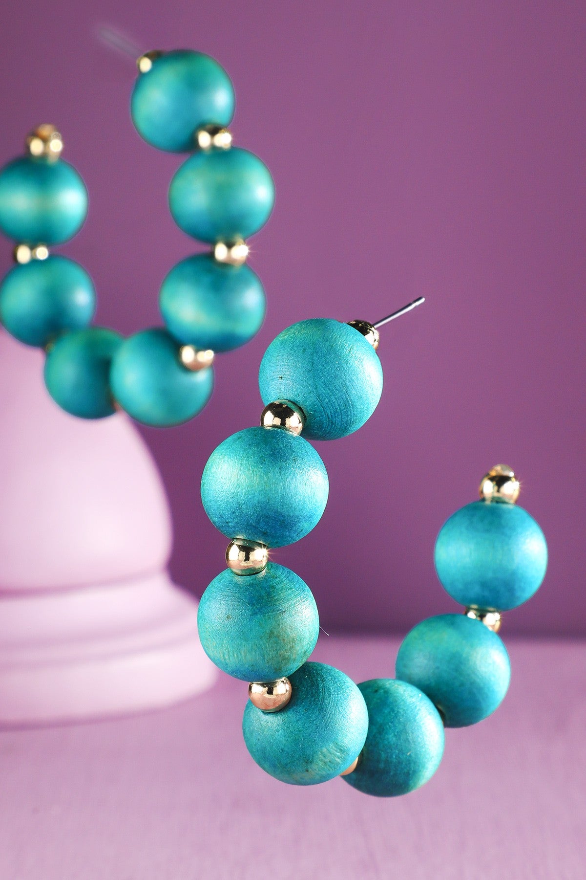 Turquoise Beaded Open Hoop Earrings - E035TU