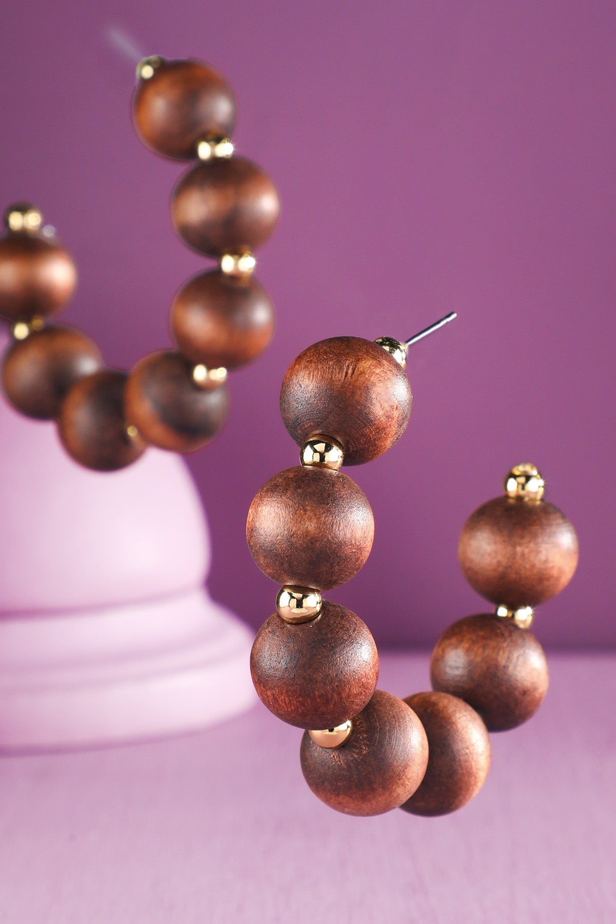 Brown Beaded Open Hoop Earrings - E034BR