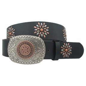 2 Tone Boho Buckle & Stud Strap Belt - BE004BK