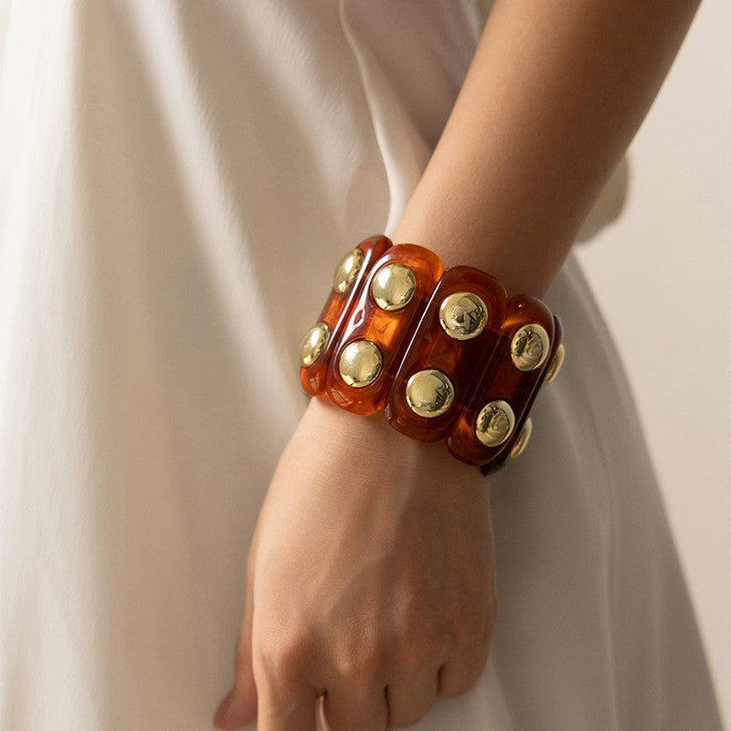 Tortoise Gold Acrylic Stretch Cord Bracelet - B022TO