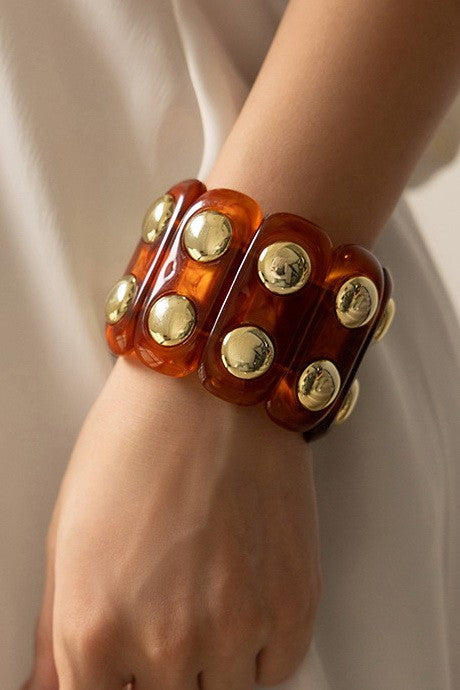 Tortoise Gold Acrylic Stretch Cord Bracelet - B022TO