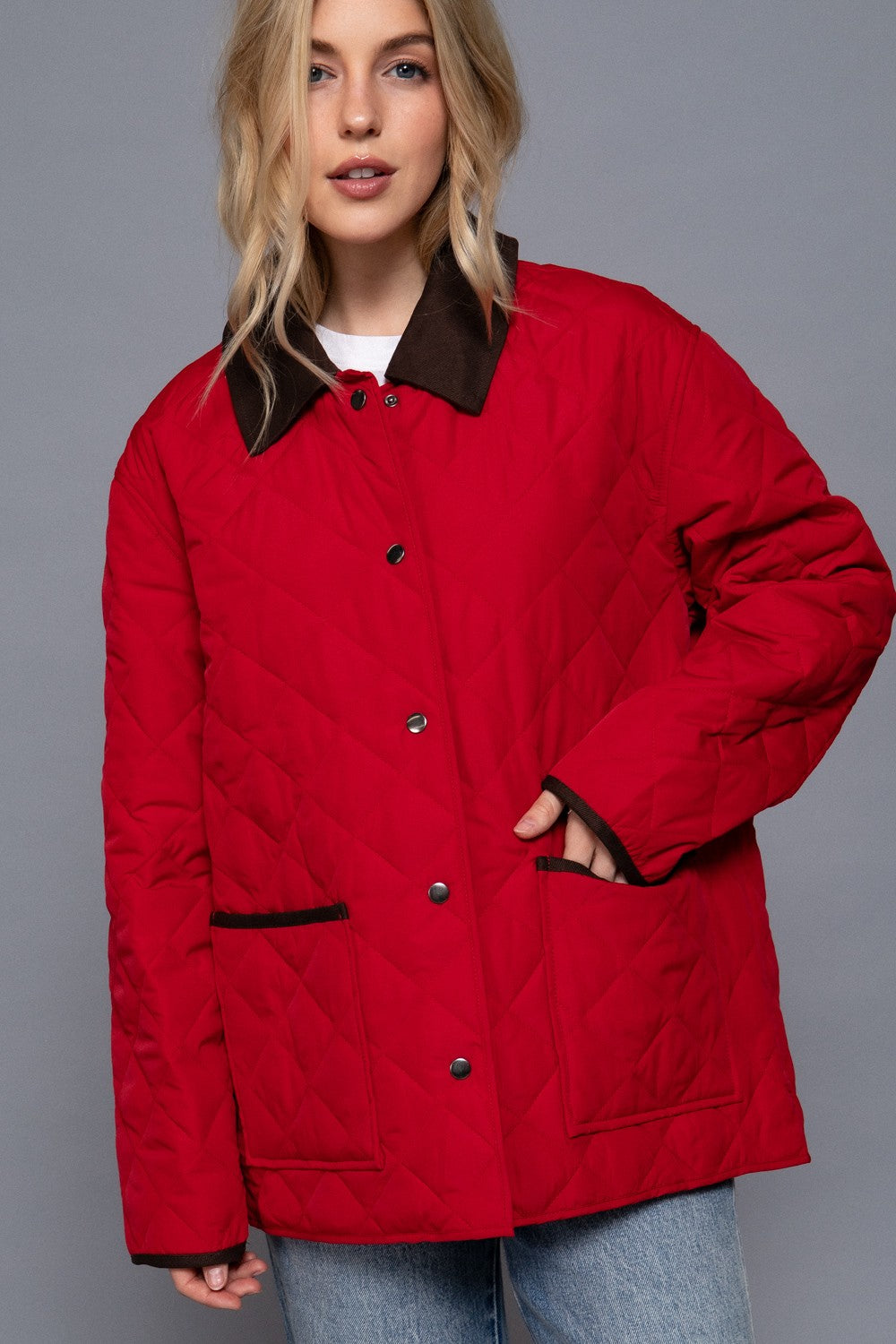 Fashion Cover Girl Red Quilted Jacket - OT008RD