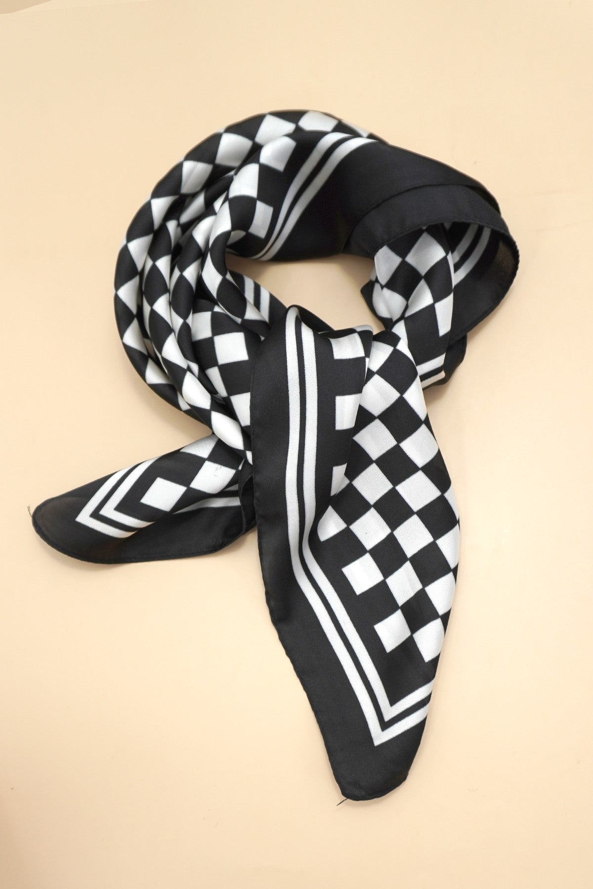 Black Checker Print Scarf - SC004BK