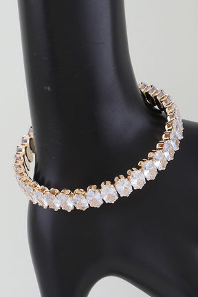 Gold Crystal Oval Chain Cuff Bracelet - B028GO