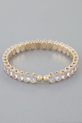 Gold Crystal Oval Chain Cuff Bracelet - B028GO