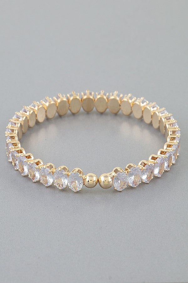 Gold Crystal Oval Chain Cuff Bracelet - B028GO