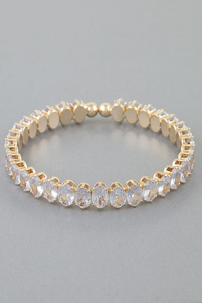 Gold Crystal Oval Chain Cuff Bracelet - B028GO