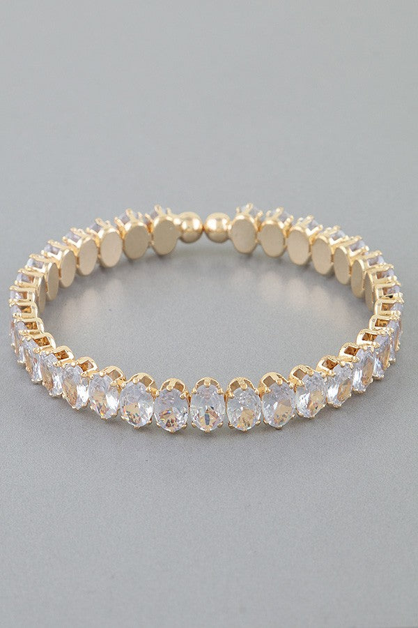 Gold Crystal Oval Chain Cuff Bracelet - B028GO