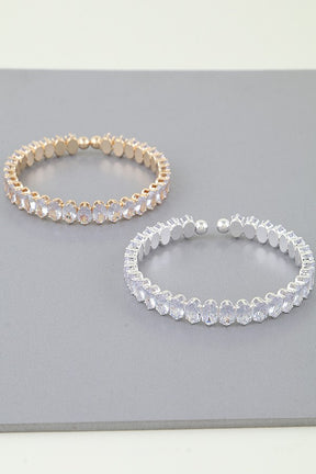 Silver Crystal Oval Chain Cuff Bracelet - B027SI