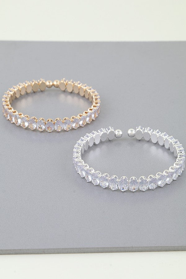 Silver Crystal Oval Chain Cuff Bracelet - B027SI